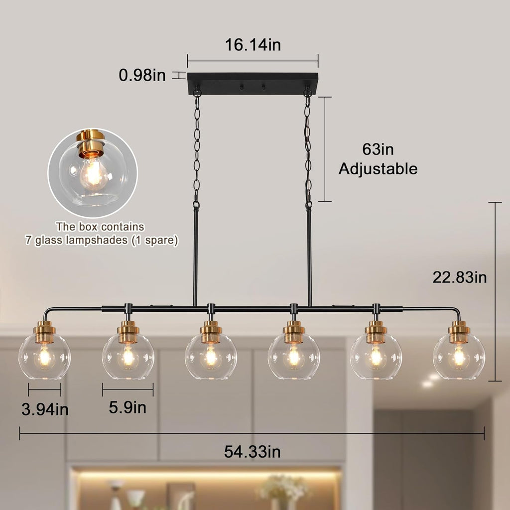 Black Gold Linear Chandelier Six Lights Illumination