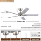 52Inch Brushed Nickel Ceiling Fan With Integrated LED Illumination