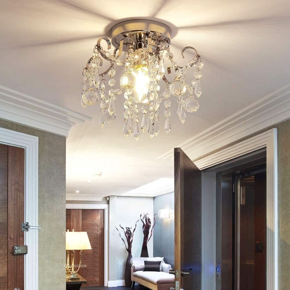 Lampadario Cristallo Mini Plafoniera Cromata Con Cristalli Reali K9