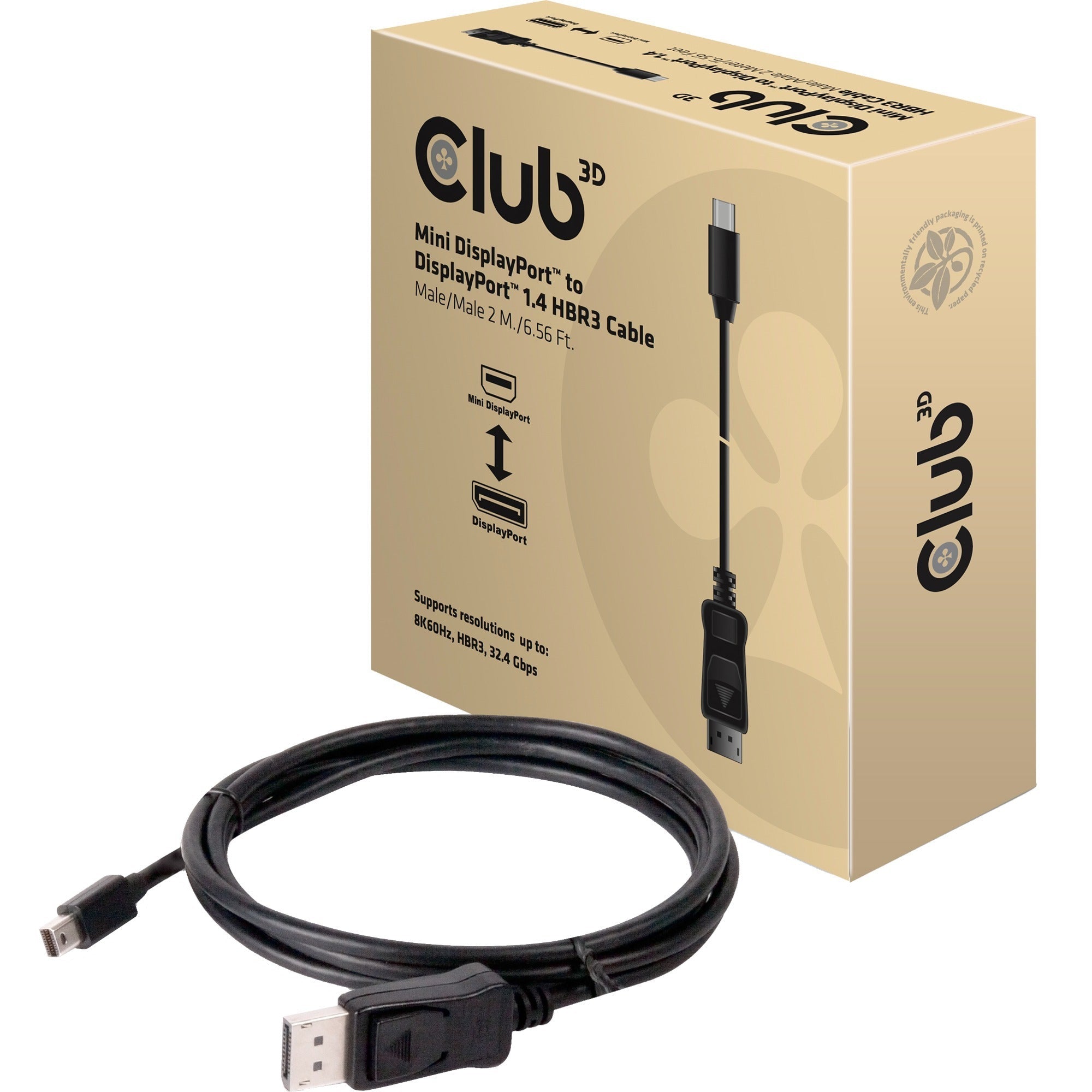 Cavo Mini DisplayPort a DisplayPort 1.4 HBR3 Club 3D Nero 2 Metri