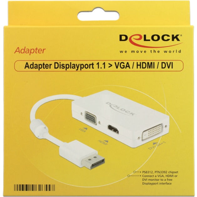 Delock Adattatore DisplayPort a VGA HDMI DVI Bianco 0,16 m