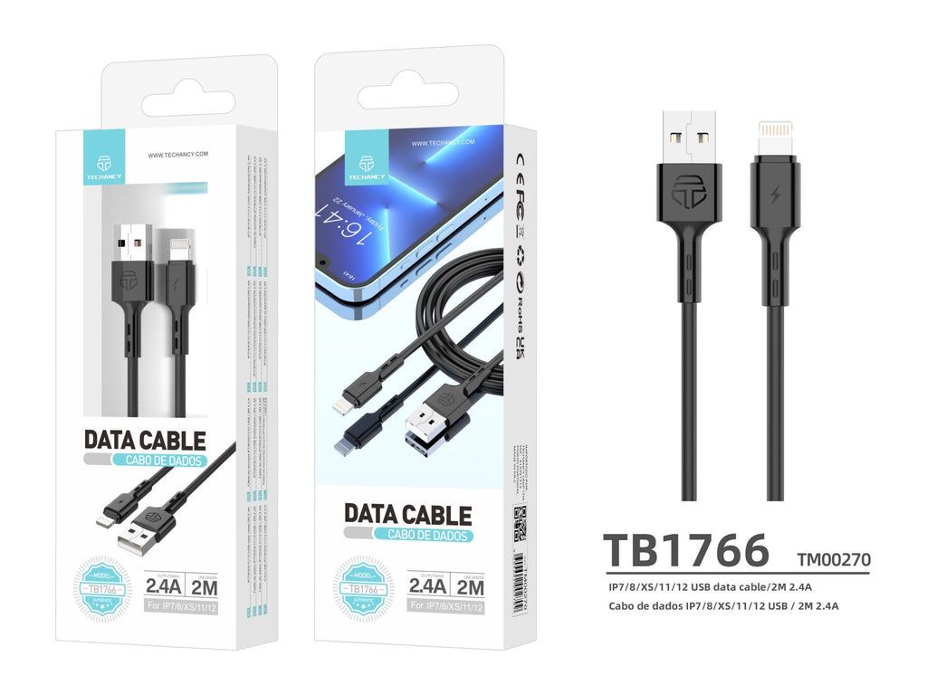 Cavo USB Techancy Dati 2 Metri Ricarica Veloce Per IPhone XS X 11 12 13 14