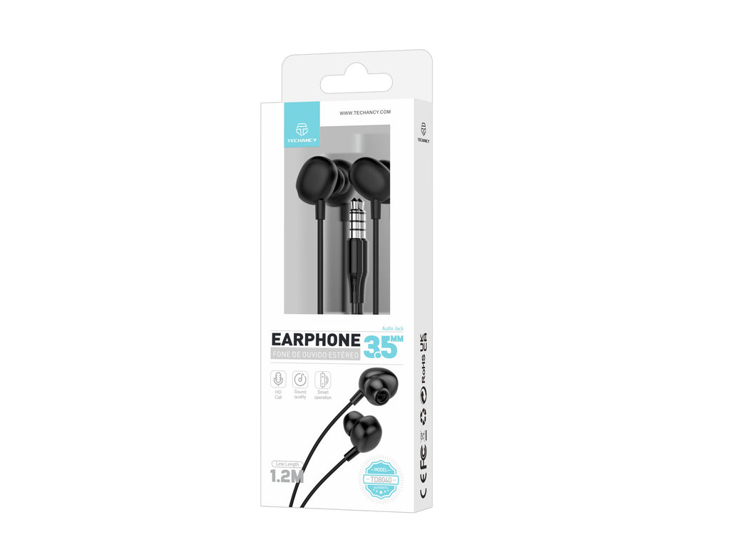 Auricolari Con Filo Da 3,5 Milimetri Techancy TD8040 Nero Con Microfono Inline
