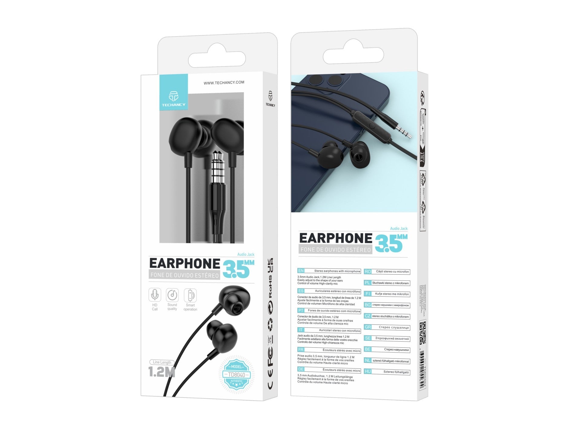Auricolari Con Filo Da 3,5 Milimetri Techancy TD8040 Nero Con Microfono Inline