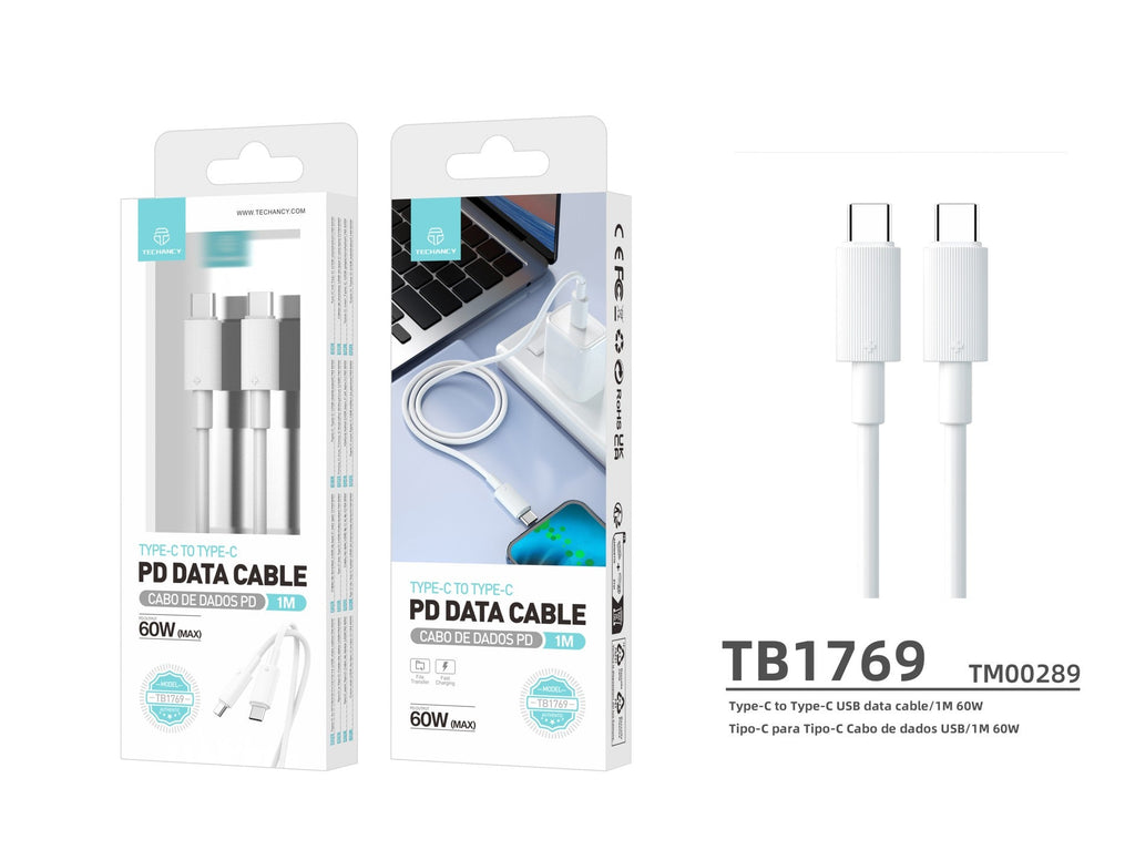 Cavo USB C a USB C Ricarica Rapida 60W 1m Bianco TB1769 Laptop