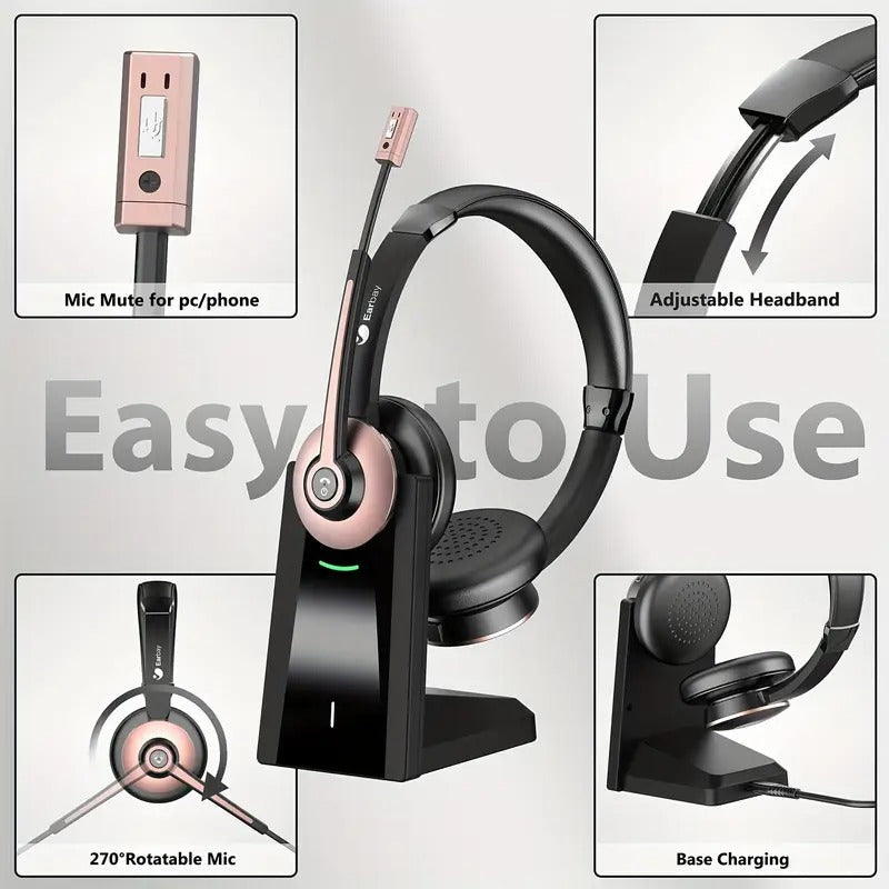 Cuffie Bluetooth Senza Fili Con Microfono E Dock Di Ricarica Rosa Dorata