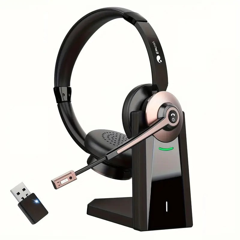 Cuffie Bluetooth Senza Fili Con Microfono E Dock Di Ricarica Rosa Dorata
