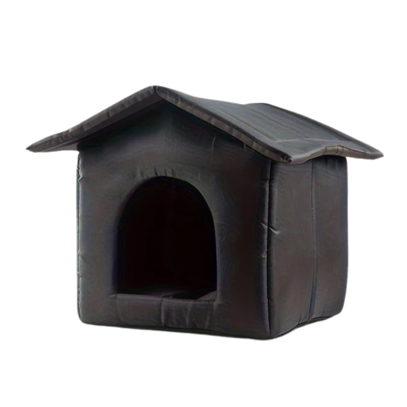 Cuccia Impermeabile da Esterno Per Gatto in Stile Lodge Nera 45x40x45 Cm