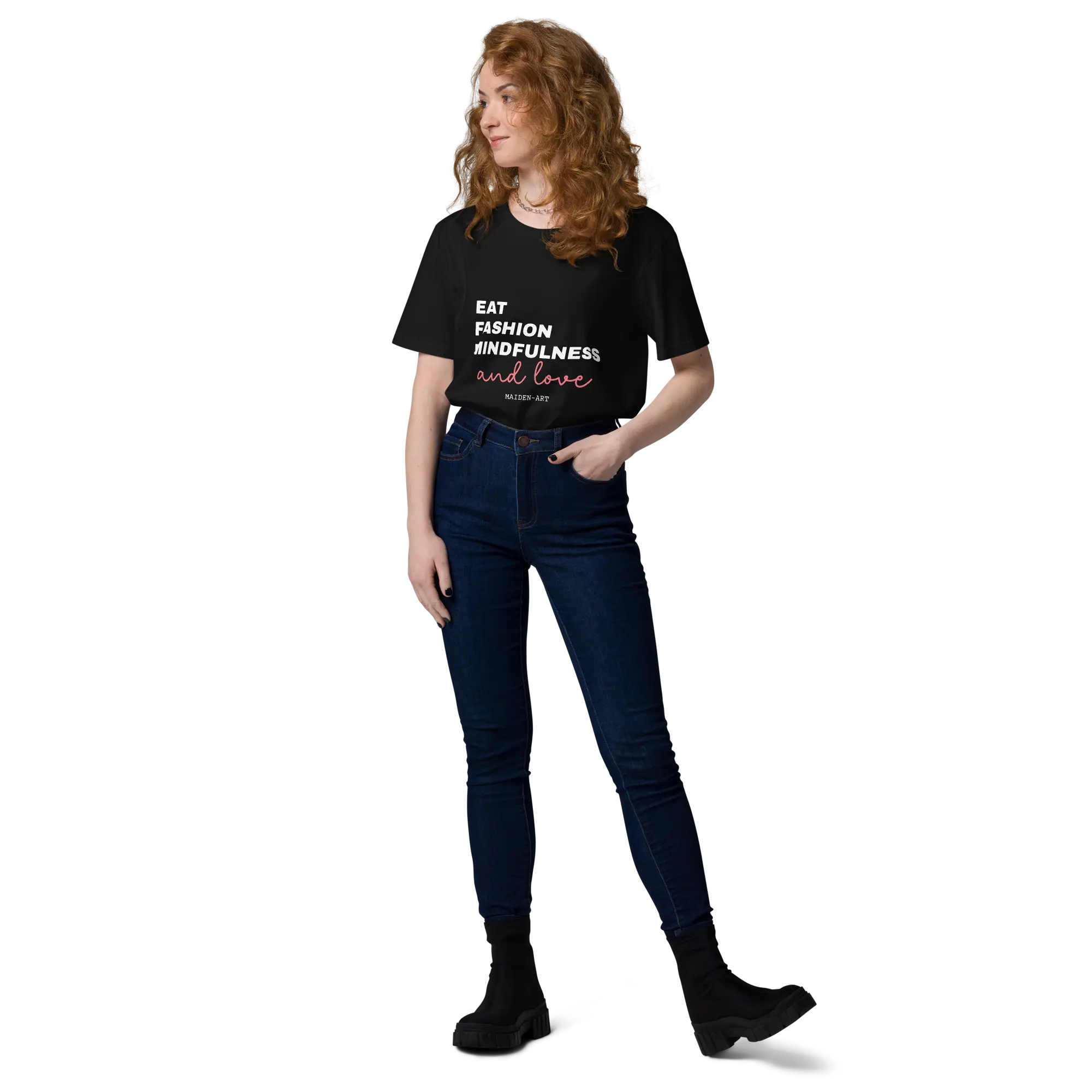 Maglietta Unisex in Cotone Biologico Mangia Moda Consapevolezza Amore